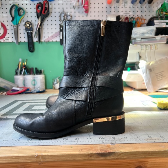 Vince Camuto Black and Gold Moto Boots - Picture 8 of 16